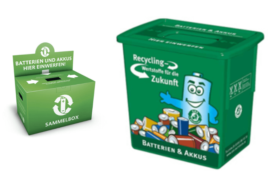 Eine Batteriesammelbox ist in der Nahaufnahme zu sehen